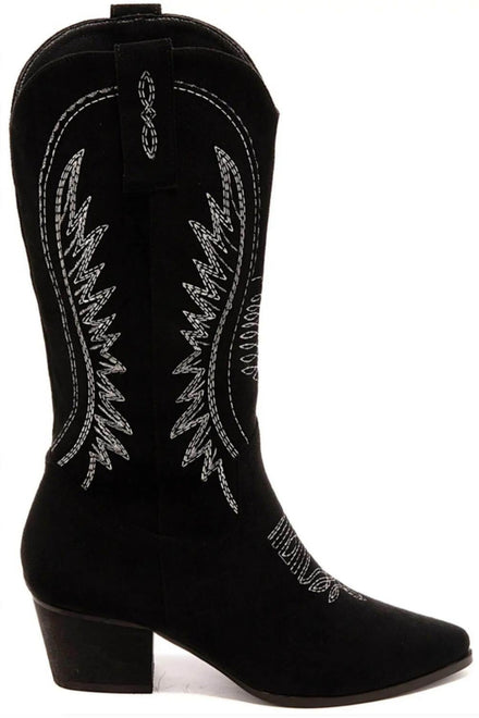 FAUX SUEDE WESTERN COWBOY BOOTS BLACK