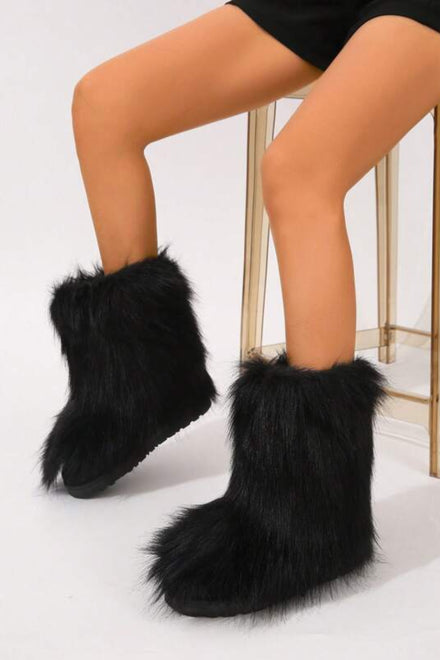 Black Fluffy Faux Fur Boots