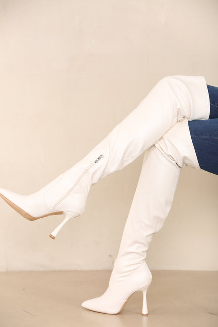 Stiletto Heel Thigh High Boots In Cream