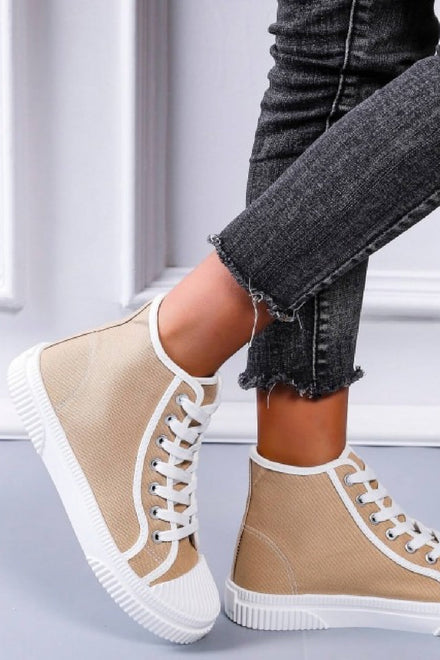 KHAKI MOCHA LACE UP FLAT HIGH TOP SNEAKERS