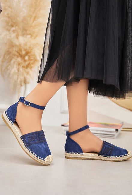 BLUE ANKLE STRAP FAUX SUEDE ESPADRILLE SANDALS