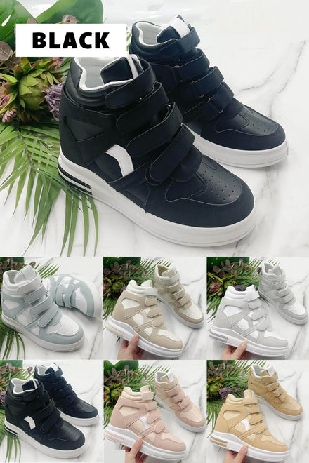 Women's Black Ankle Boot Hidden Wedge High Heel Platform