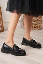 Black PU Chunky Flatform Loafers With Tassel