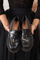 Black PU Chunky Flatform Loafers With Tassel