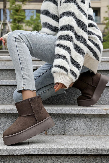 BROWN FAUX FUR LINED CLASSIC PLATFORM ANKLE BOOTS