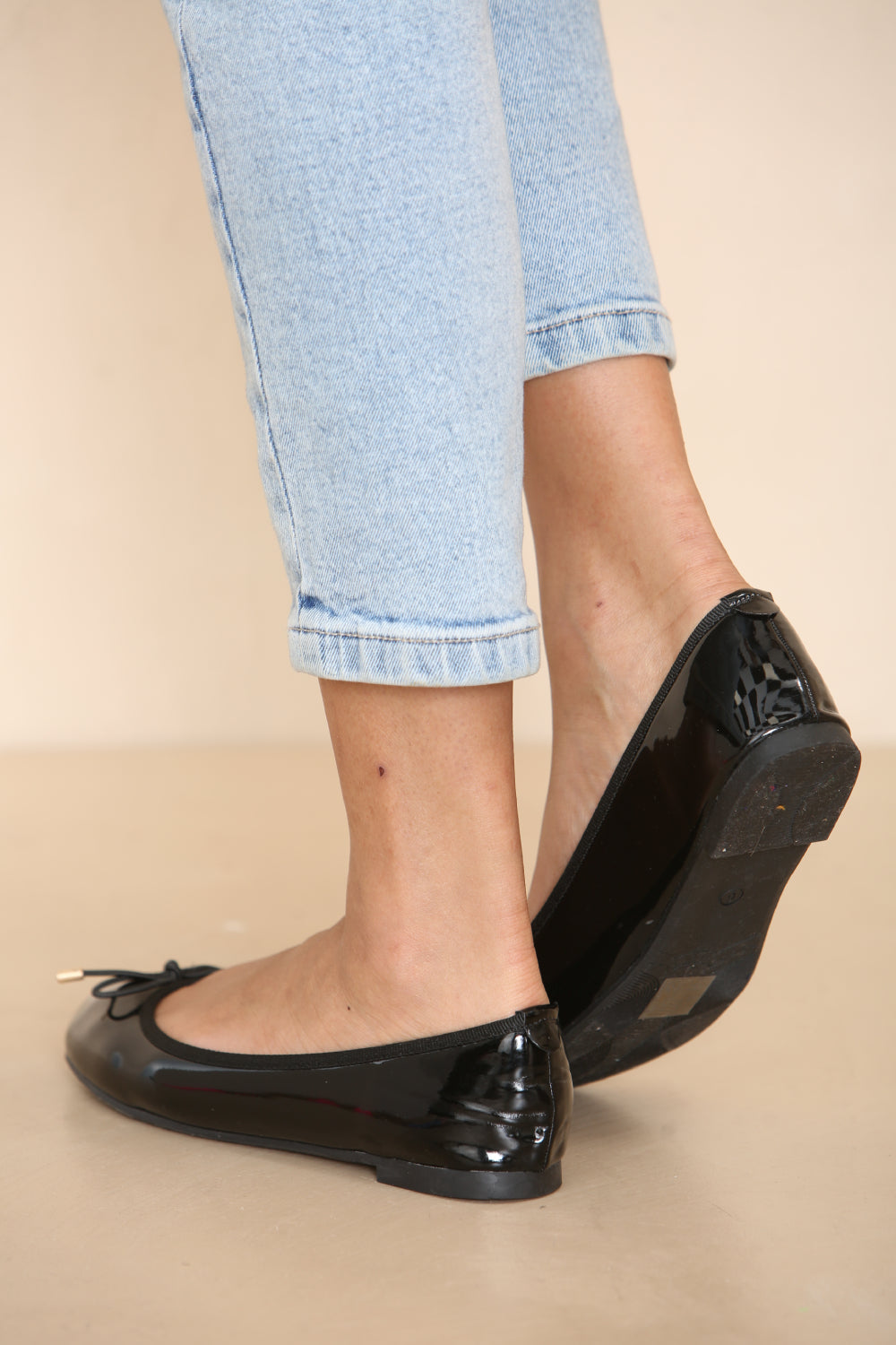 Black Patent Slip On Bow Dolly Shoes