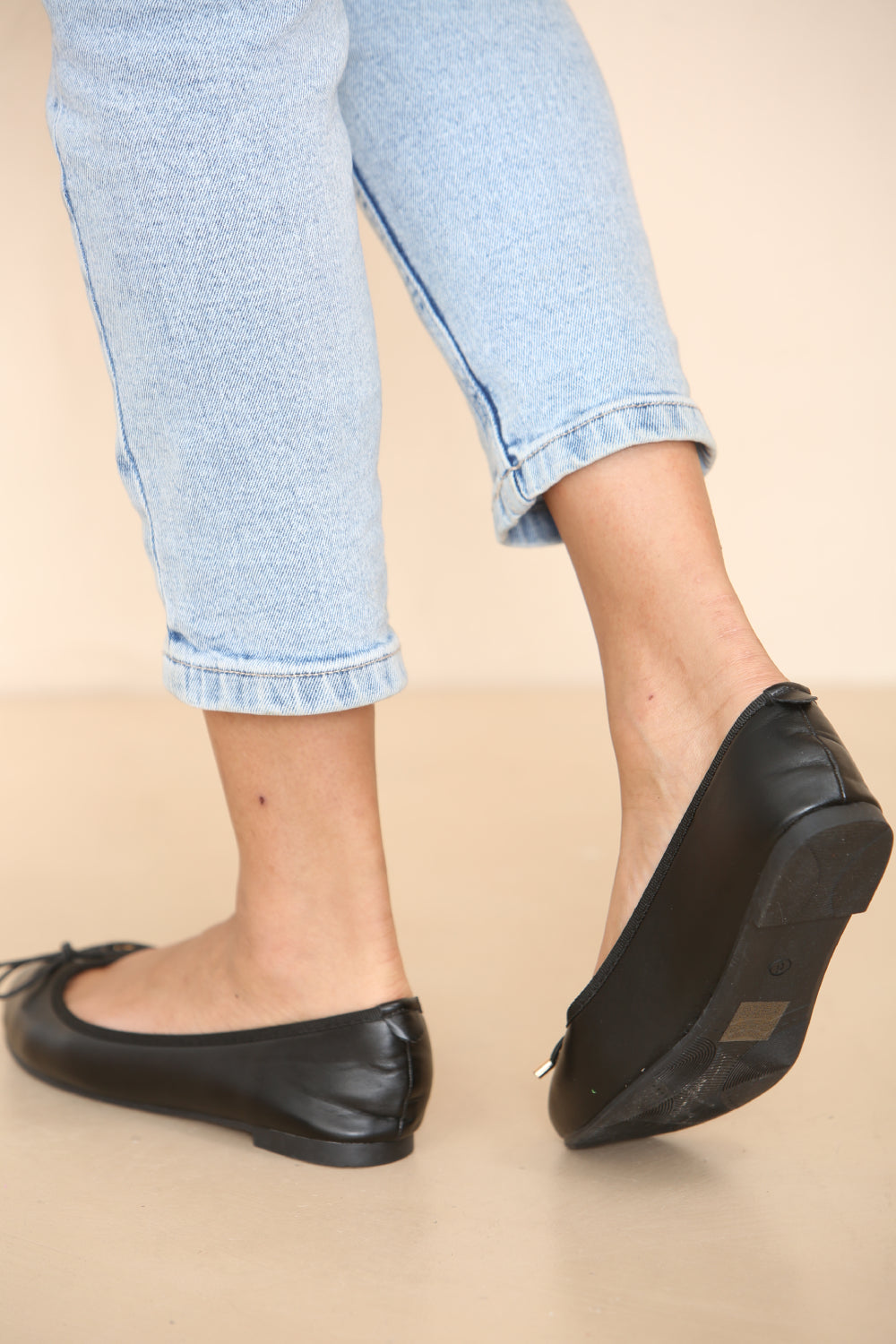 Black PU Slip On Bow Dolly Shoes
