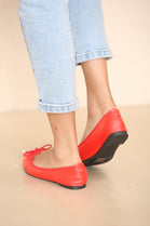 Red PU Slip On Bow Dolly Shoes