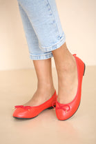 Red PU Slip On Bow Dolly Shoes