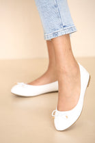 White PU Slip On Bow Dolly Shoes
