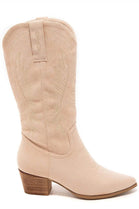 FAUX SUEDE WESTERN COWBOY BOOTS BEIGE