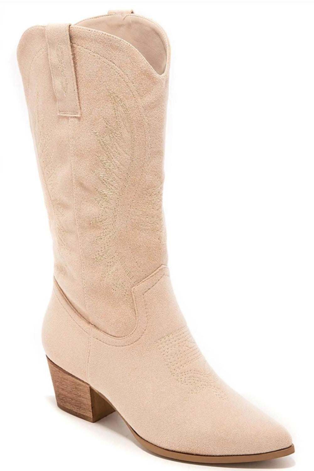 FAUX SUEDE WESTERN COWBOY BOOTS BEIGE