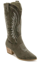 FAUX SUEDE WESTERN COWBOY BOOTS GREEN