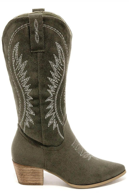 FAUX SUEDE WESTERN COWBOY BOOTS GREEN
