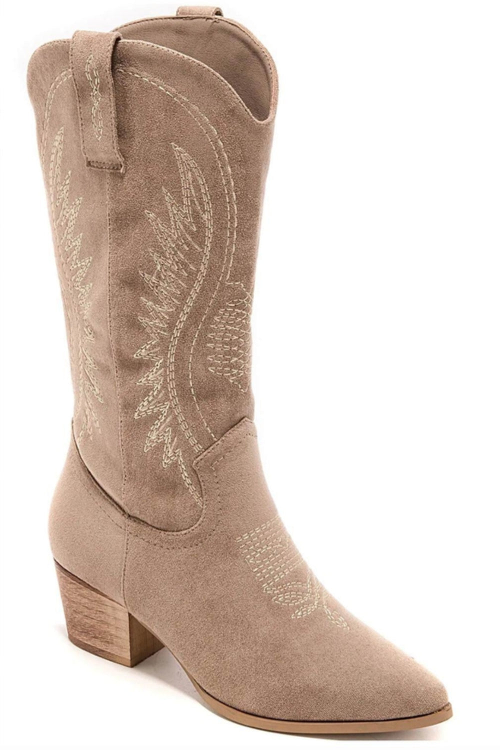 FAUX SUEDE WESTERN COWBOY BOOTS MOCHA