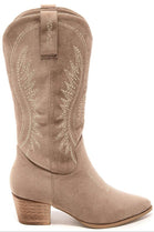 FAUX SUEDE WESTERN COWBOY BOOTS MOCHA