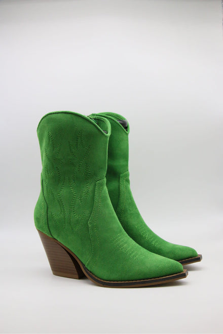 GREEN COWBOY WESTERN ANKLE BOOTS WITH SIDE DETAIL