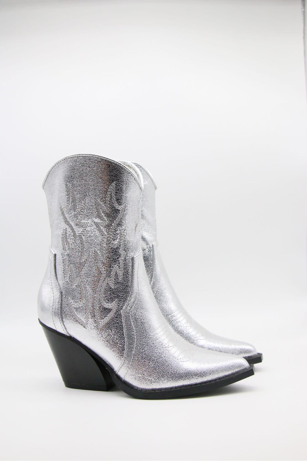 SILVER COWBOY WESTERN ANKLE BOOTS WITH SIDE DETAIL