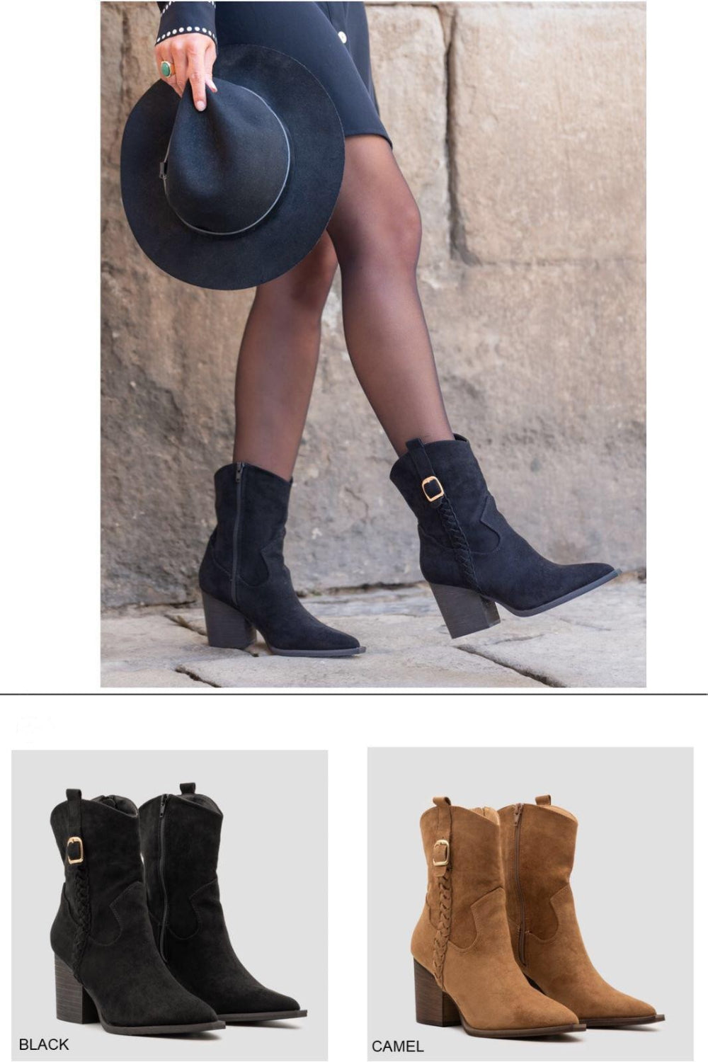 BLACK COWBOY BOOTS WESTERN ANKLE BOOTS