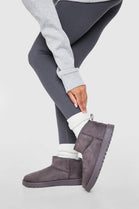 GREY FAUX SUEDE ULTRA MINI COZY SNOW ANKLE BOOTS