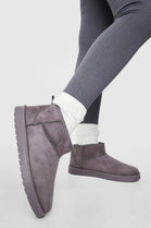 GREY FAUX SUEDE ULTRA MINI COZY SNOW ANKLE BOOTS