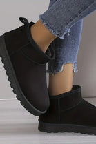 BLACK FAUX SUEDE ULTRA MINI COZY SNOW ANKLE BOOTS