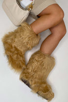 Beige Fluffy Faux Fur Boots