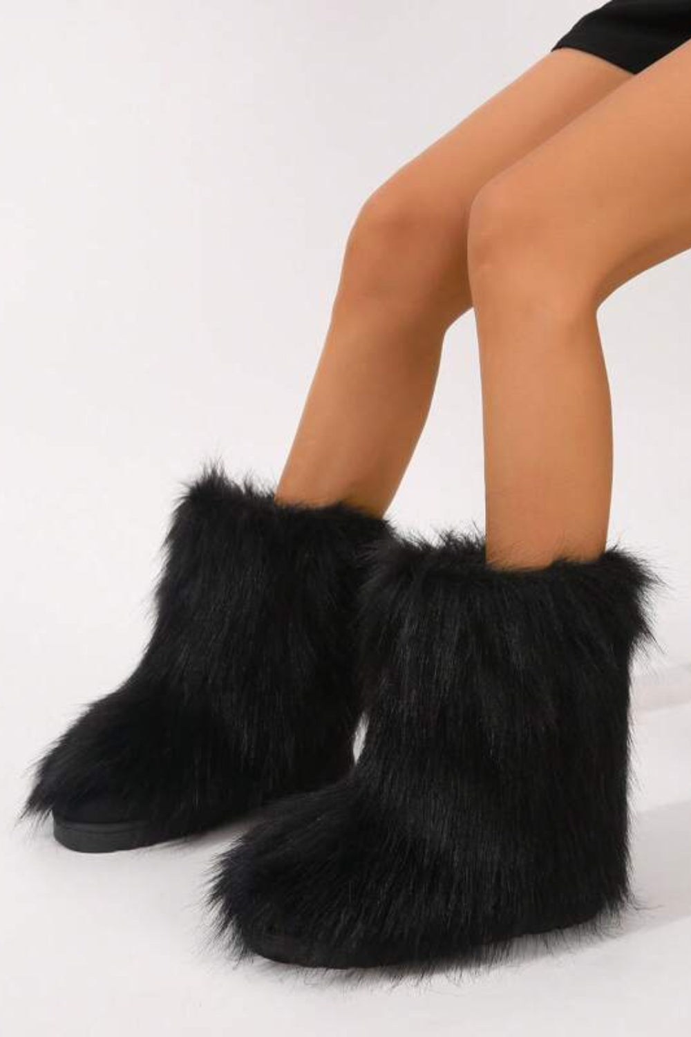 Black Fluffy Faux Fur Boots
