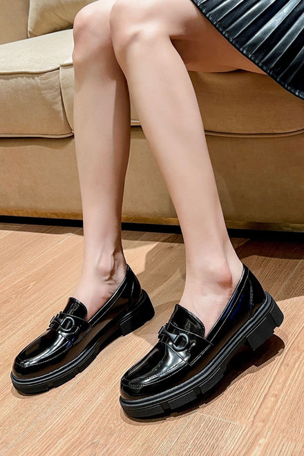 Women's Flatform Loafers in Black With Trim Detail