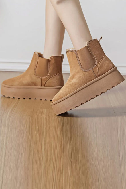 CAMEL CHUNKY FUR ANKLE BOOT