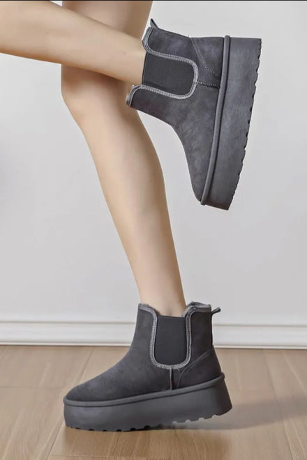 GREY CHUNKY FUR ANKLE BOOT