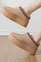 KHAKI FLUFFY PLATFORM SLIPPERS FAUX FUR LINED ANKLE BOOTS