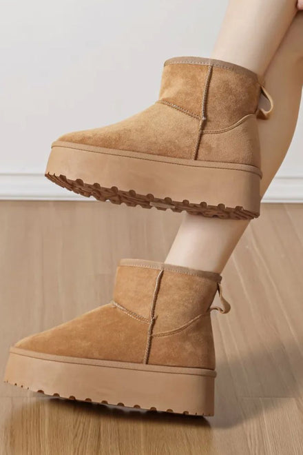 CAMEL CHUNKY TAB FUR ANKLE BOOT