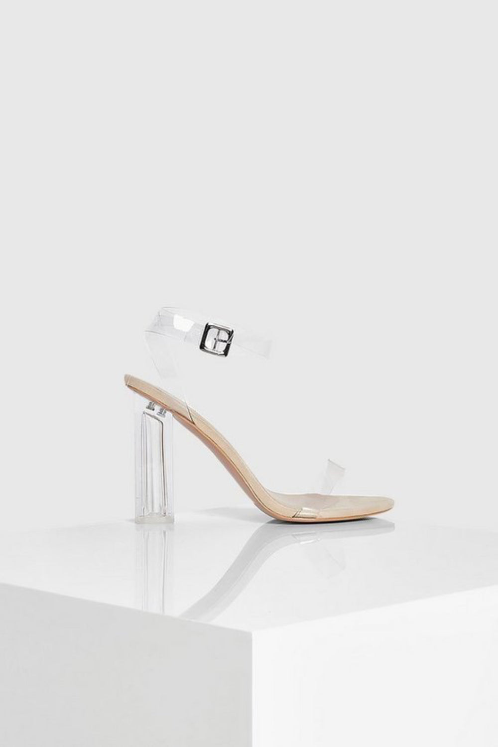 Nude Patent Perspex Block Heel Strappy Sandals