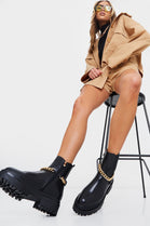 Black PU Chunky Drip Chain Ankle Boots