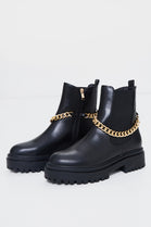 Black PU Chunky Drip Chain Ankle Boots