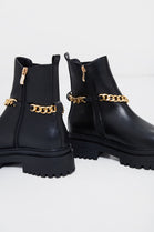 Black PU Chunky Drip Chain Ankle Boots