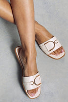 Nude PU Buckle Strap Slider Sandals