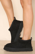 ANKLE LENGTH FAUX FUR LINING BOOTS IN BLACK FAUX SUEDE