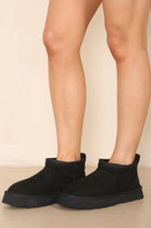 ANKLE LENGTH FAUX FUR LINING BOOTS IN BLACK FAUX SUEDE