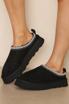 BLACK FAUX SUEDE EMBROIDERED COZY SLIPPER BOOTS