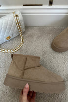 CAMEL ULTRA MINI PLATFORM FAUX FUR LINED ANKLE BOOTS