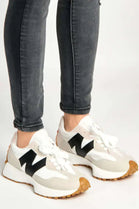 WHITE BLACK LACE UP FLAT SNEAKERS