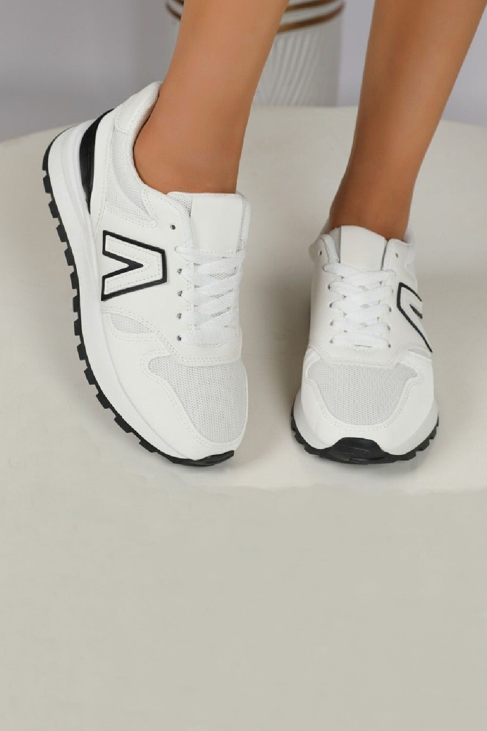 WHITE LACE UP SIDE DETAIL FASHION STYLISH FLAT TRAINERS