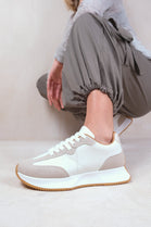 WHITE GREY LACE UP FLAT CHUNKY SNEAKERS TRAINERS