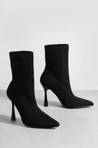 Black Knitted High Heels Mid Calf Sock Boots In Black