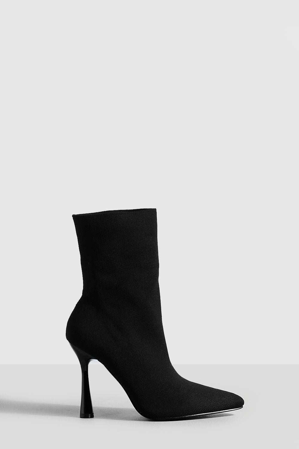 Black Knitted High Heels Mid Calf Sock Boots In Black