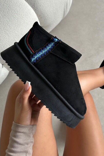 BLACK FAUX SUEDE PLATFORM ULTRA MINI ANKLE BOOTS