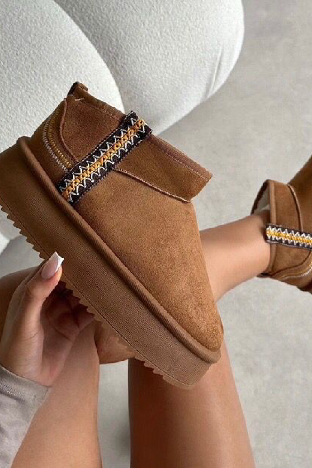 CAMEL FAUX SUEDE PLATFORM ULTRA MINI ANKLE BOOTS