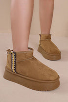 CAMEL FAUX SUEDE PLATFORM ULTRA MINI ANKLE BOOTS